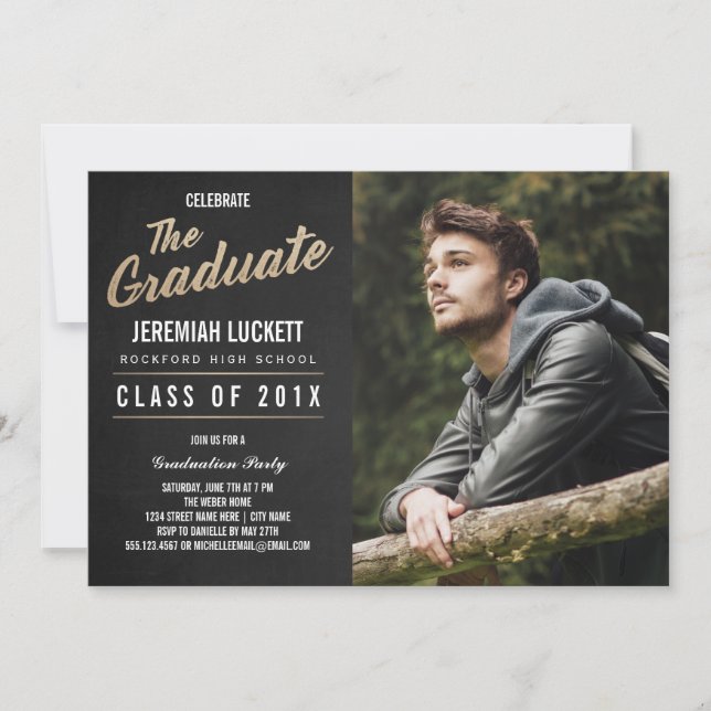 Photo Graduation Party Invitation | Chalkboard (Front)