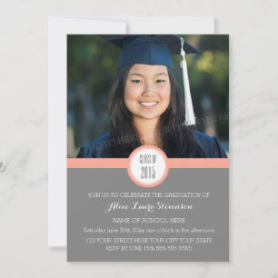 Photo Graduation Party Invitation Grey Coral