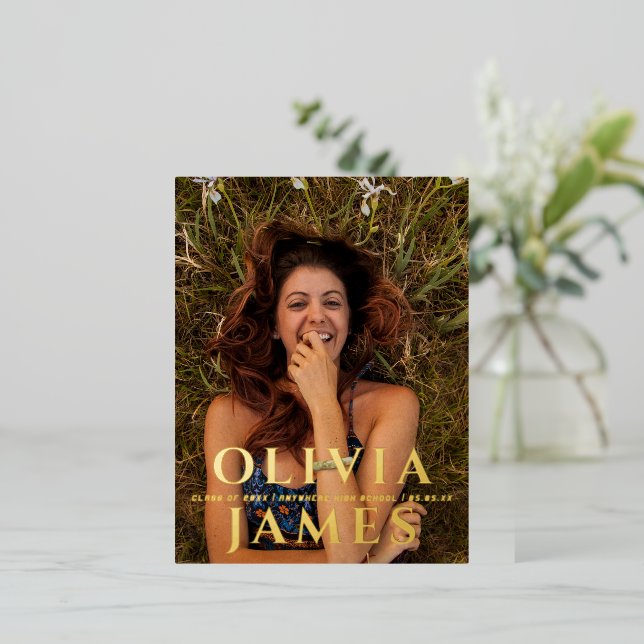 Photo graduation party invitation postcard (Standing Front)