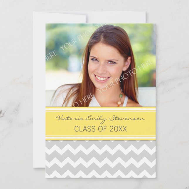 Photo Graduation Party Invitation Yellow Chevron (Front)