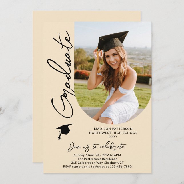 Photo Graduation Party Modern Elegant Script Invitation (Front/Back)