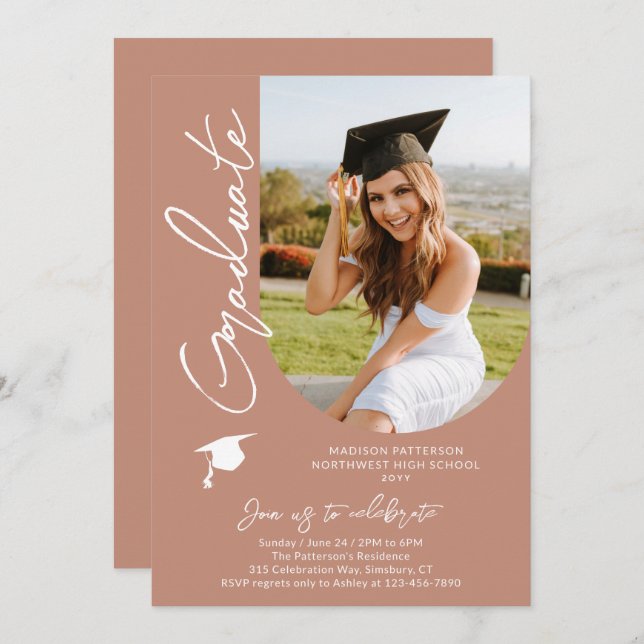 Photo Graduation Party Modern Elegant Script Invitation (Front/Back)