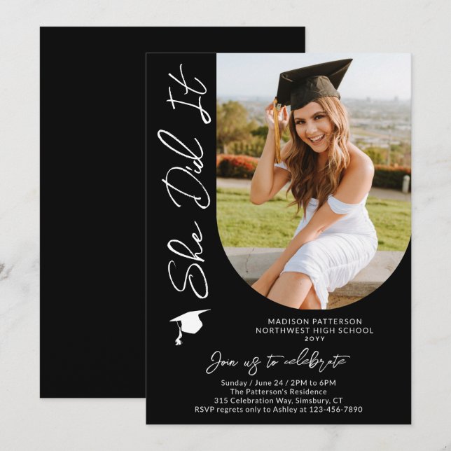 Photo Graduation Party Modern Elegant Script Invitation (Front/Back)