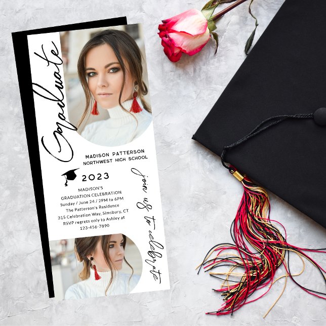 Photo Graduation Party Modern Elegant Script Invitation (Creator Uploaded)