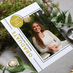 Photo Graduation Party Modern Script Black Gold