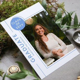 Photo Graduation Party Modern Script Blue