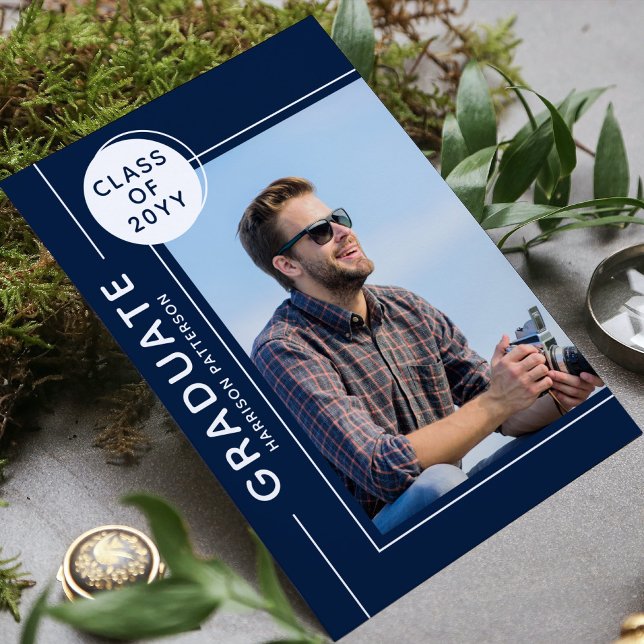 Photo Graduation Party Modern Script Blue White (Creator Uploaded)