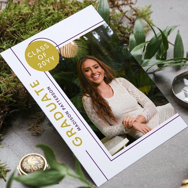 Photo Graduation Party Modern Script Purple Gold (Creator Uploaded)