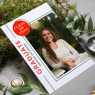 Photo Graduation Party Modern Script Red Grey