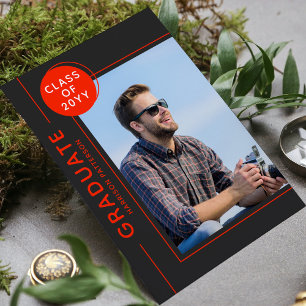 Photo Graduation Party Modern Script Red Grey