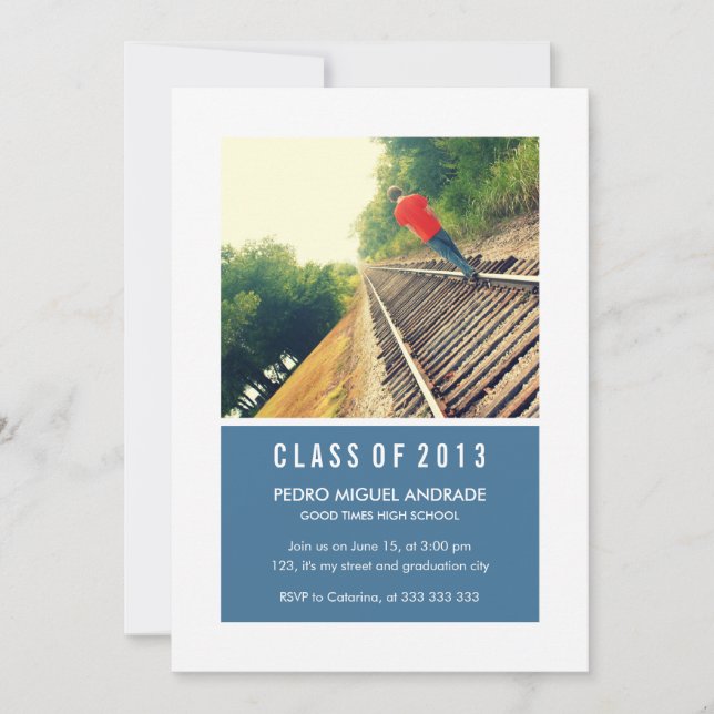 Photo Graduation Party Navy Blue White Class 2013 Invitation (Front)
