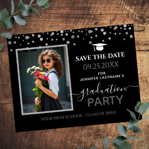 Photo Graduation Party Save the Date Black Invitation