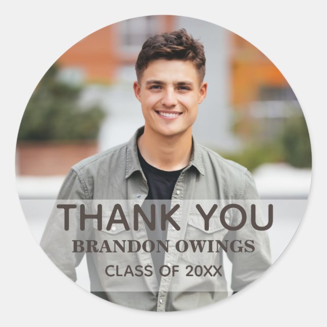 Photo Graduation Party Thank You Name Year  Classi Classic Round Sticker (Front)