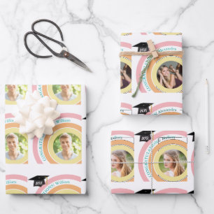 Photo Graduation Pink & Orange Circles Wrapping Paper Sheet