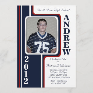 Photo Graduation/ Red and Navy Stripe Invitation