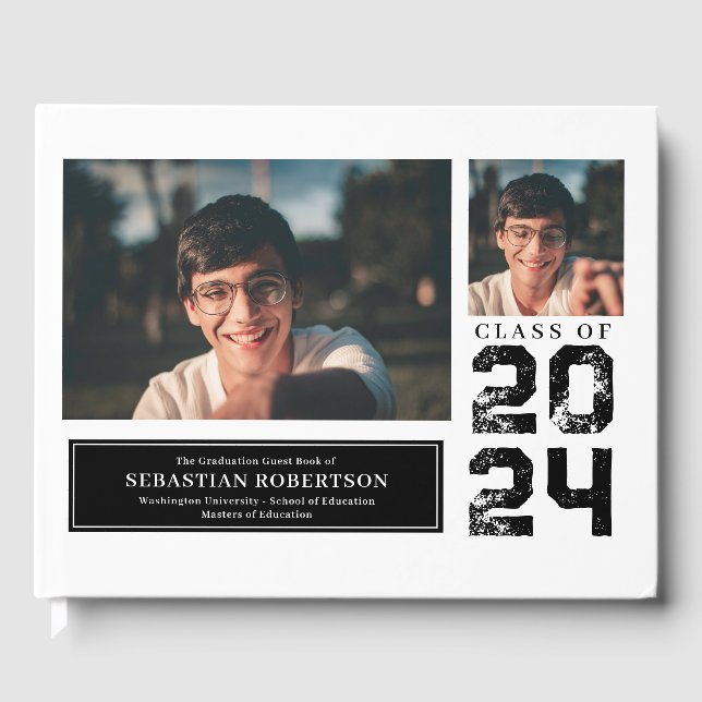 Photo Graduation School Black and White Guest Book (Front)
