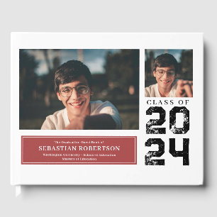 Photo Graduation School Red and White Guest Book