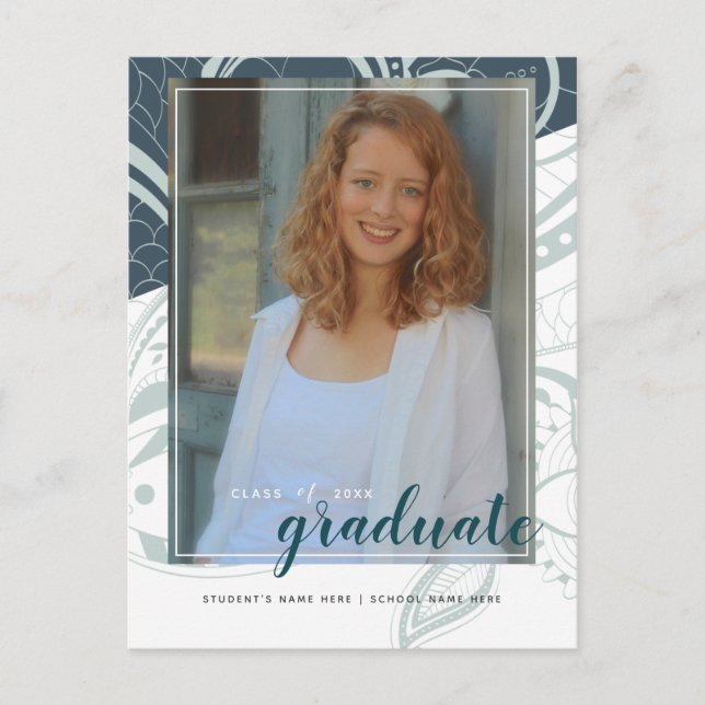 Photo Graduation Teal Grey Postcard (Front)