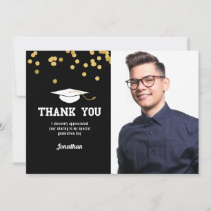 Photo Graduation Thank You Black Gold Confetti