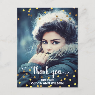 Photo Graduation Thank You Faux Gold Foil Confetti Postcard