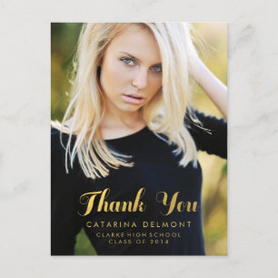 Photo Graduation Thank You Faux Gold Foil Postcard