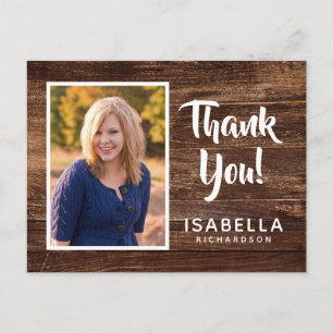Photo Graduation Thank You   Rustic Wood Postcard