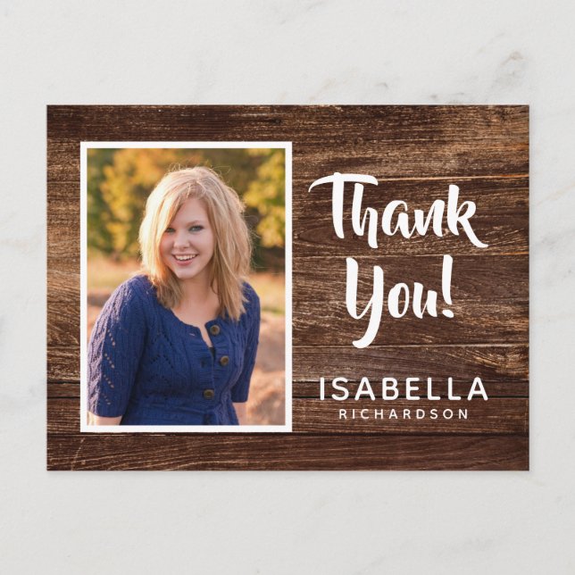 Photo Graduation Thank You | Rustic Wood Postcard (Front)