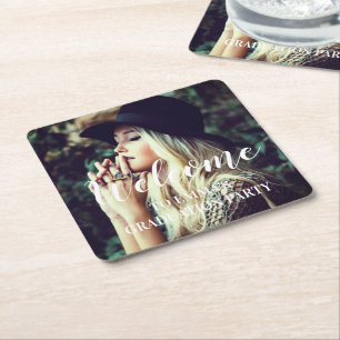 Photo Graduation Typography Party Favor  Square Paper Coaster
