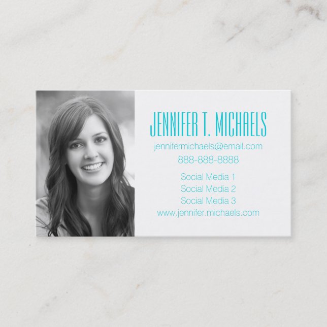 Photo Graduation | White & Aqua Zig Zag Calling Card (Front)