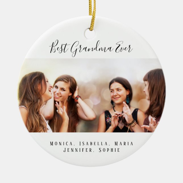 Photo grandkids grandmother ceramic tree decoration (Front)