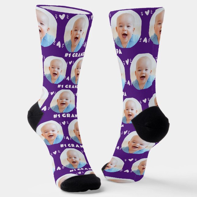 Photo Grandpa Purple Baby Child Father's Day Socks (Angled)