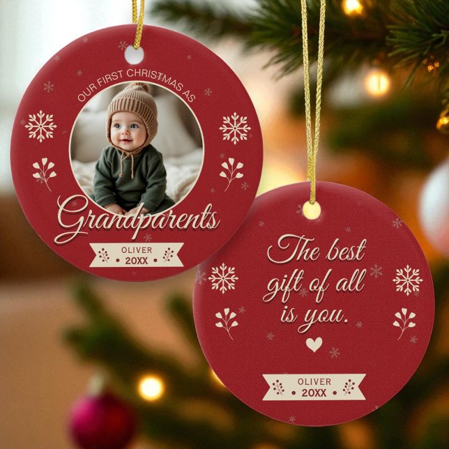 Photo Grandparents First Christmas Personalised Ceramic Tree Decoration (Creator Uploaded)