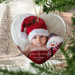 Photo Grandparents First Christmas White Script Ceramic Tree Decoration