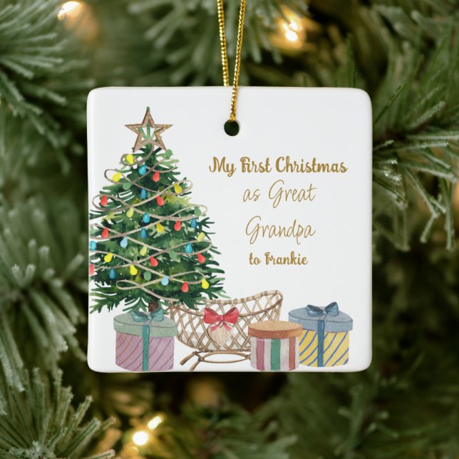 Photo Great Grandpa First Christmas Tree and Crib Ceramic Ornament (Tree)