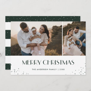 Photo Green and White Merry Christmas Holiday Card