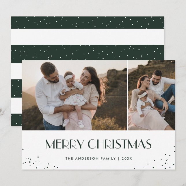 Photo Green and White Merry Christmas Holiday Card (Front/Back)