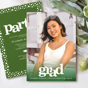 Photo green bold modern grad party simple elegant invitation