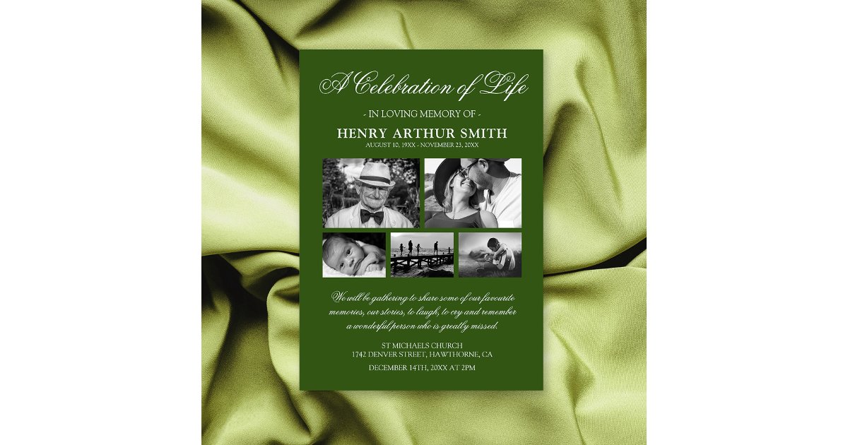 Photo Green Celebration of Life Invitation Zazzle