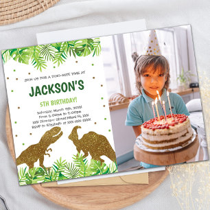 Photo Green Dinosaur Birthday Invitations
