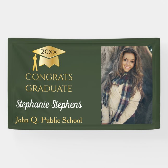 Photo Green Gold Congrats Graduate Name | School Banner (Horizontal)