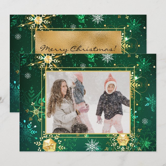 Photo Green Gold Snowflake Christmas Xmas Holiday (Front/Back)