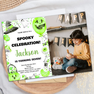 Photo Green Halloween Birthday Invitations