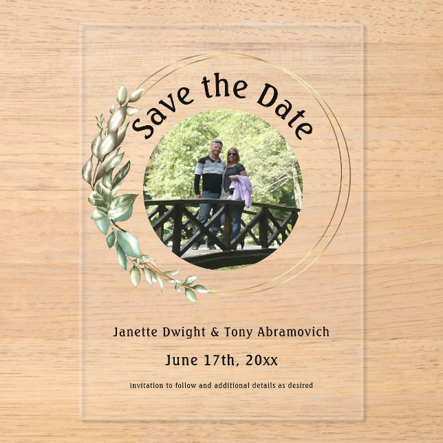 Photo Green leaves Save the date  Acrylic Invitations (Front)