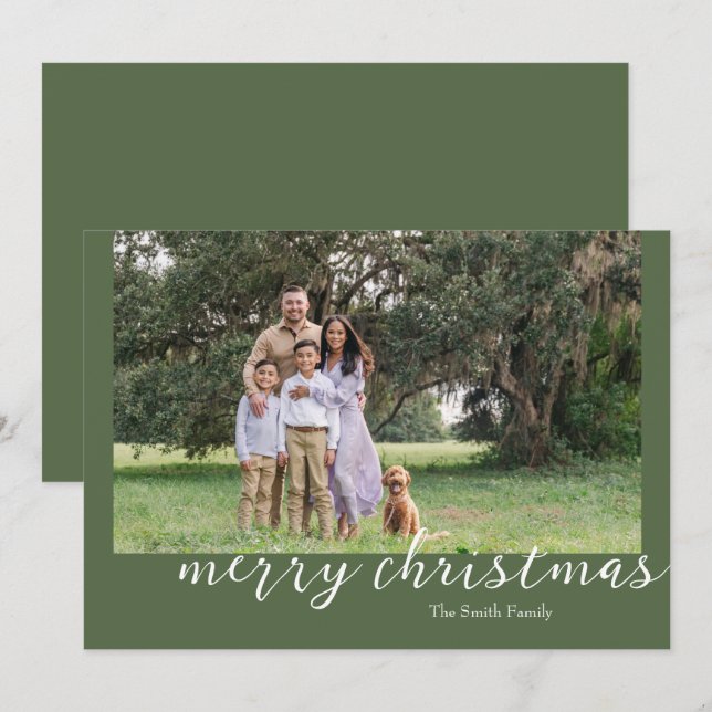 Photo Green Minimal Script Christmas Card  (Front/Back)