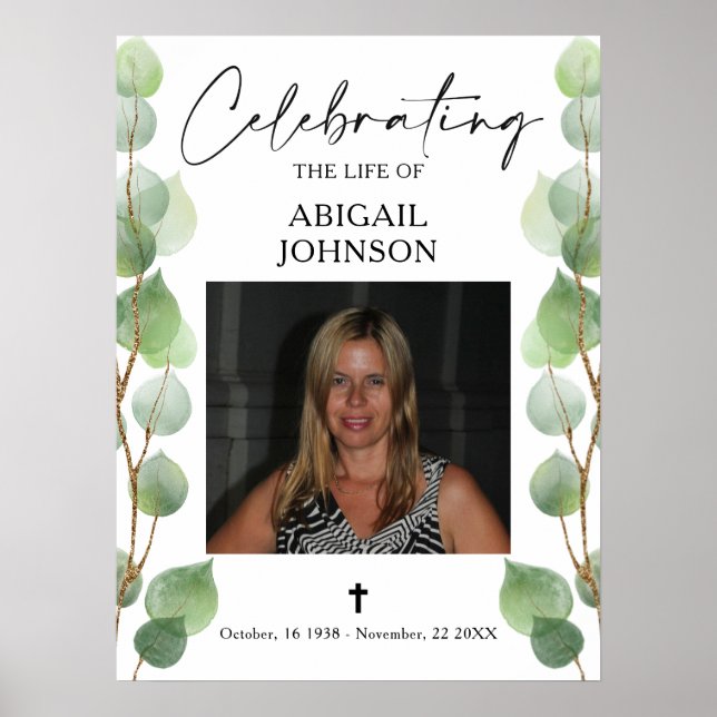 Photo Greenery Celebrating the life Funeral Poster (Front)
