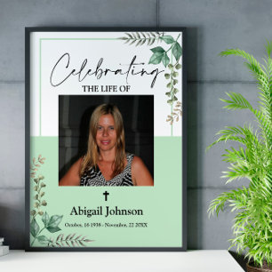 Photo Greenery Celebrating the life Funeral Poster