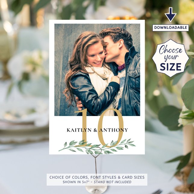 Photo Greenery Gold Wedding Table Number Sign (Creator Uploaded)