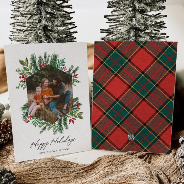 Photo Greenery Happy Holidays Card (Creator Uploaded)