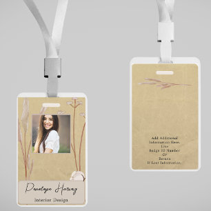 Photo Greenery Watercolor Modern Kraft Paper  ID Badge