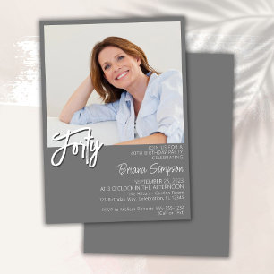 Photo Grey 40th Birthday Invitation